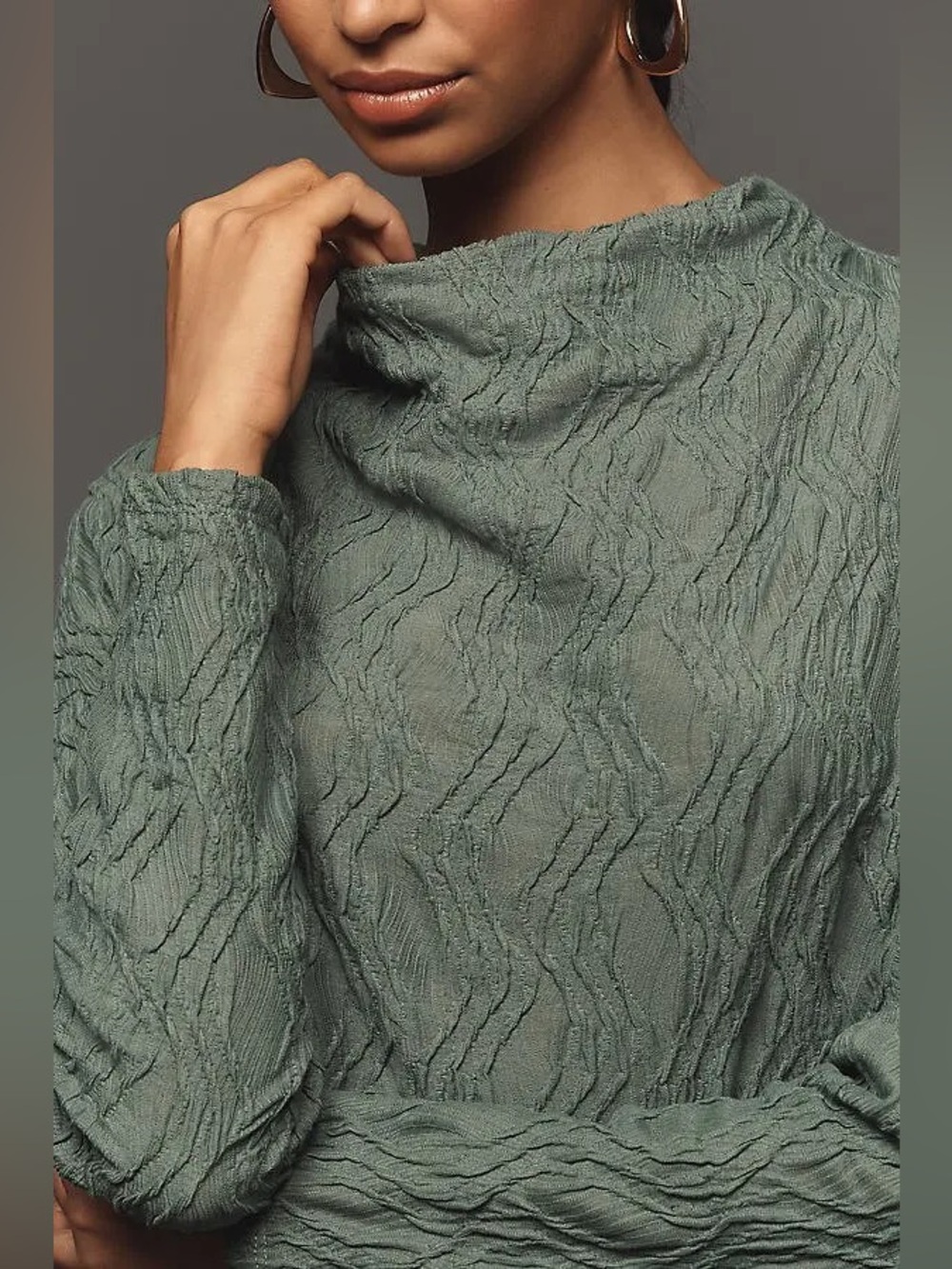 Anthropologie Textured Funnel-Neck Top in Dark Green (Price Firm)